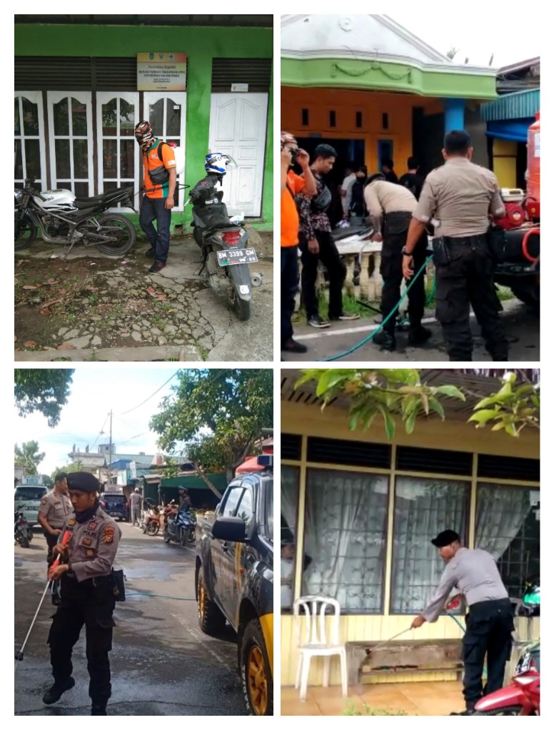 IWO dan Personel Polres Inhil Semprotkan Disinfektan di Permukiman Warga