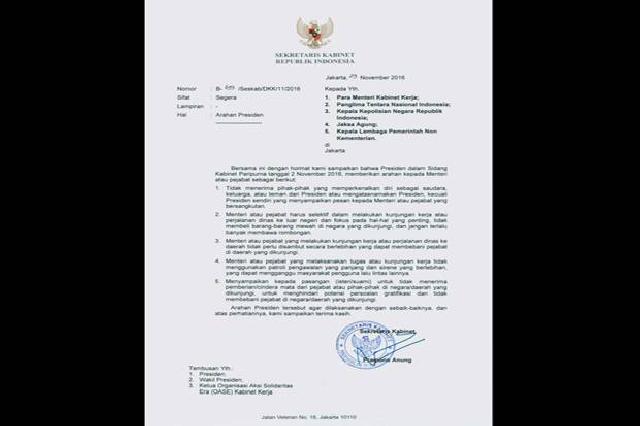 Beredar Surat Arahan Jokowi untuk Menteri Kabinet Kerja