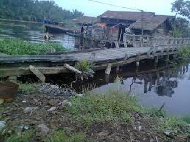 Rusak Parah, Jembatan Penghubung Ini Berlantaikan Kulit Batang Sagu