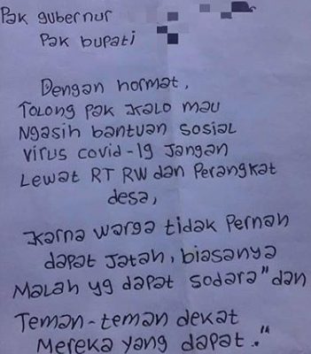 Viral Foto Surat Warga untuk Presiden dan Gubernur, Ingatkan Bantuan Sosial Corona Jangan Lewat Pera