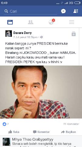 Heboh, Akun Facebook Ini Unggah Foto Presiden RI Dengan Kata-kata Kotor